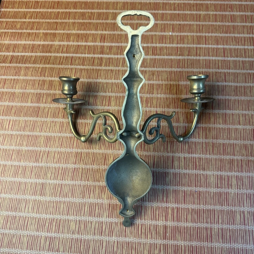 Pair of Brass Wall Sconce Candle Double Arm Candelabra Dark Academia Regency - Picture 4 of 7